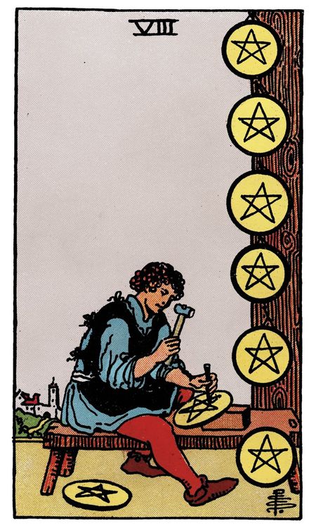 ไพ่ Eight of Pentacles (แปด (8)แห่งเหรียญ)