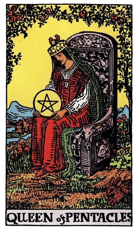 ไพ่ Queen of Pentacles (ราชินี (Queen)แห่งเหรียญ)