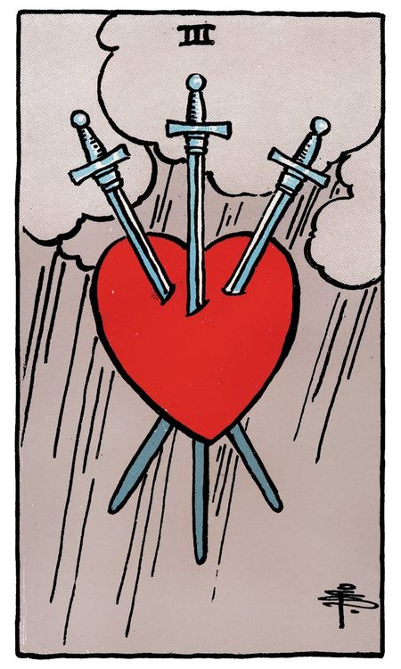 ไพ่ Three of Swords (สาม (3)แห่งดาบ)