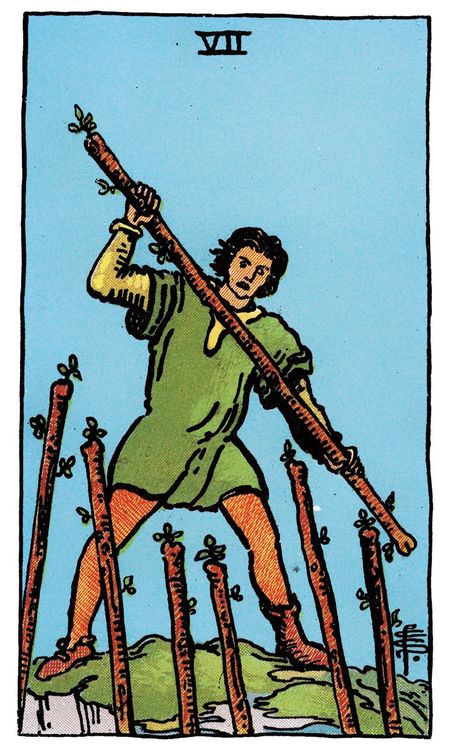 ไพ่ Seven of Wands (เจ็ด (7)แห่งไม้เท้า)